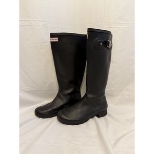 Hunter Women's Black Tall Adjustable Back Rain Boots Rubber Size US 7 EU 38